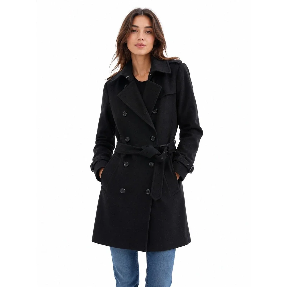 Burberry London Black Wool Cashmere Belted Trench Coat US 2 UK 4 - Picture 1 of 14
